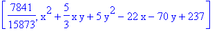 [7841/15873, x^2+5/3*x*y+5*y^2-22*x-70*y+237]